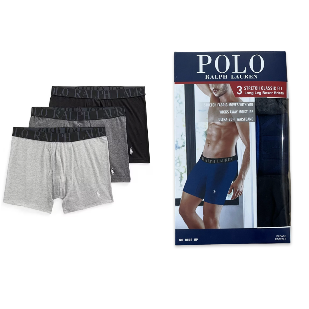 POLO RALPH LAUREN Men's Stretch Classic Fit Boxer Briefs, Trunks & Long Leg  Available, 3-Pack, Andover Heather/Charcoal Heather/Polo Black, Small at   Men's Clothing store