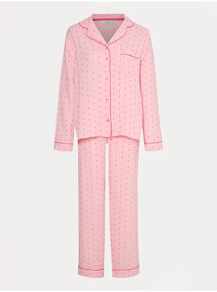 George Matching Pink Pinstripe Heart Long Sleeve Shirt Womens Pyjamas