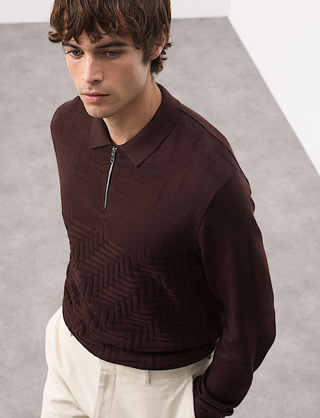 M&S Autograph Mercerised Cotton Geometric Half Zip Polo 4 Colours
