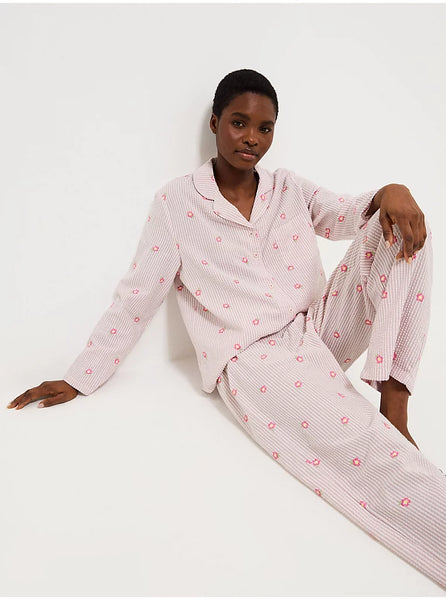 George Lilac Flower Embroidered Striped Women’s Pyjamas