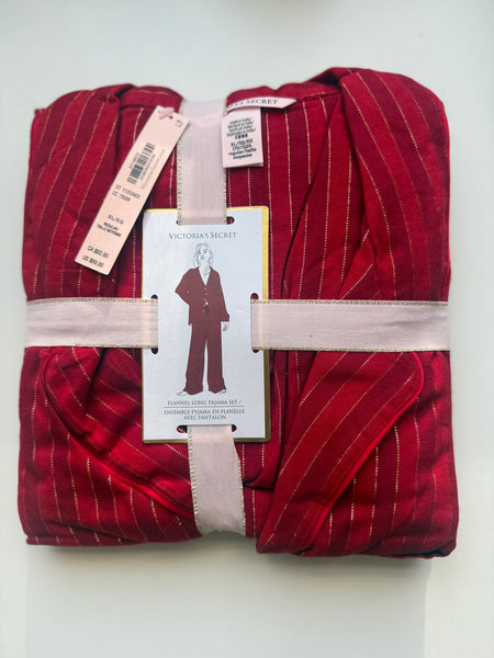 Victorias Secret Red Stripe Flannel Long Pyjamas Set
