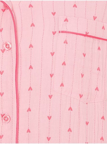George Matching Pink Pinstripe Heart Long Sleeve Shirt Womens Pyjamas