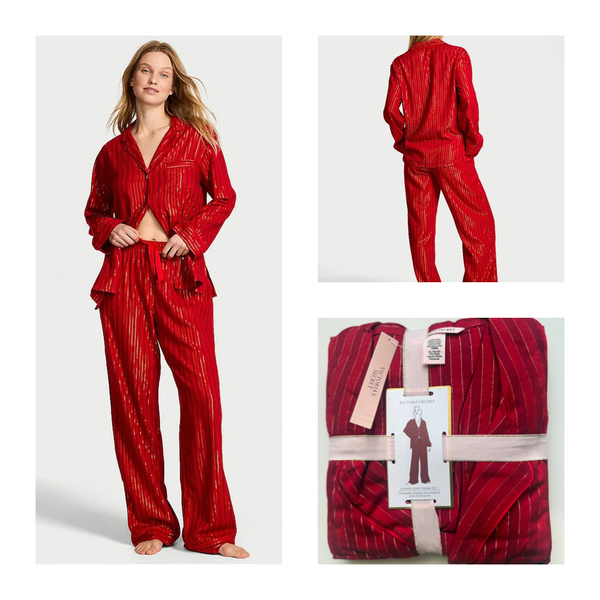 Victorias Secret Red Stripe Flannel Long Pyjamas Set