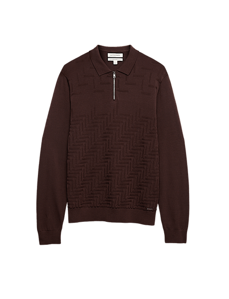 M&S Autograph Mercerised Cotton Geometric Half Zip Polo 4 Colours