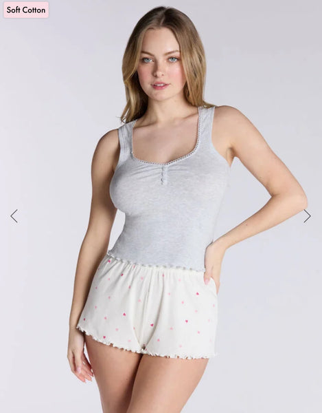 Boux Avenue Heart cotton pointelle short pyjama set - Grey Marl Mix