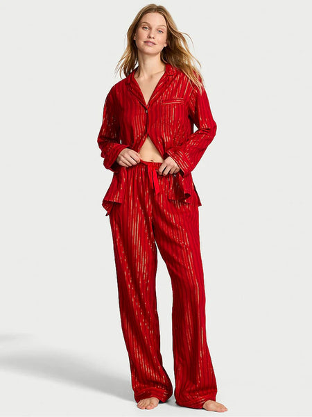 Victorias Secret Red Stripe Flannel Long Pyjamas Set