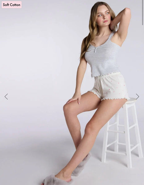 Boux Avenue Heart cotton pointelle short pyjama set - Grey Marl Mix