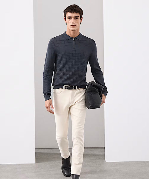 M&S Autograph Mercerised Cotton Geometric Half Zip Polo 4 Colours