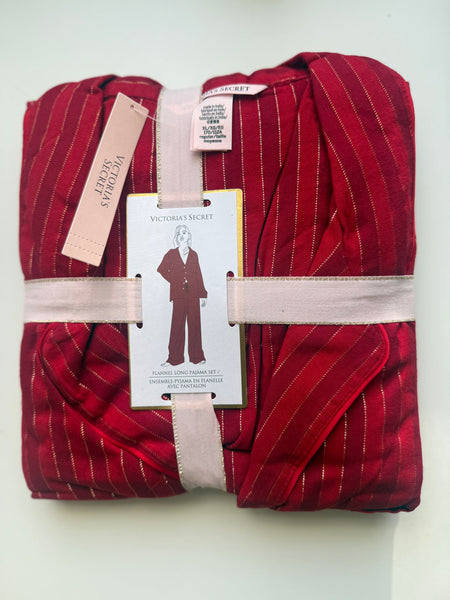 Victorias Secret Red Stripe Flannel Long Pyjamas Set