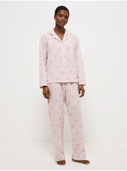 George Lilac Flower Embroidered Striped Women’s Pyjamas