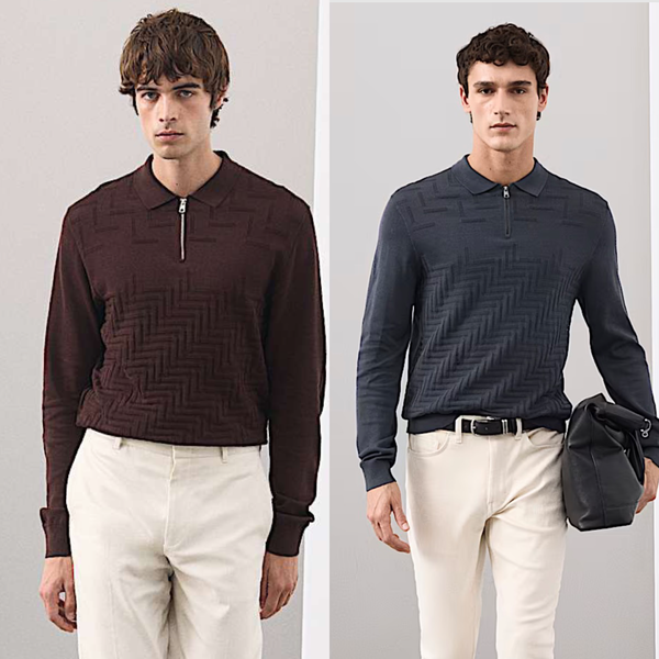 M&S Autograph Mercerised Cotton Geometric Half Zip Polo 4 Colours