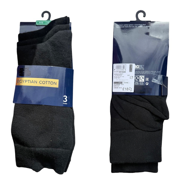 M&S Egyptian Cotton Men’s Black Socks 9/12 Pack of 3