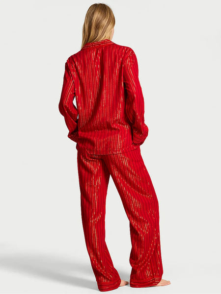 Victorias Secret Red Stripe Flannel Long Pyjamas Set