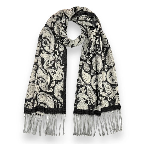 Wool Mix Elegant Paisley Wool Blend Scarf With Tassels