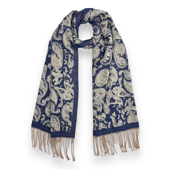 Wool Mix Elegant Paisley Wool Blend Scarf With Tassels