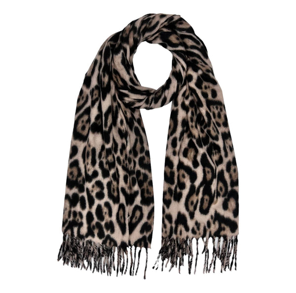 Classic Wool Mix Leopard Winter Scarf With Tassels On Each End