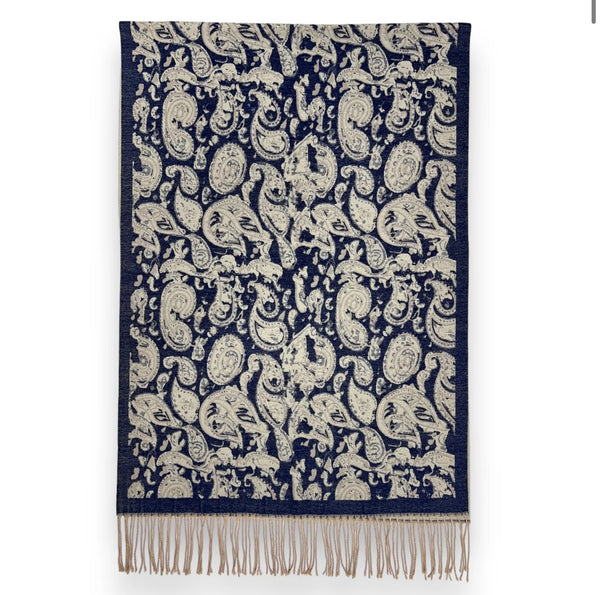 Wool Mix Elegant Paisley Wool Blend Scarf With Tassels