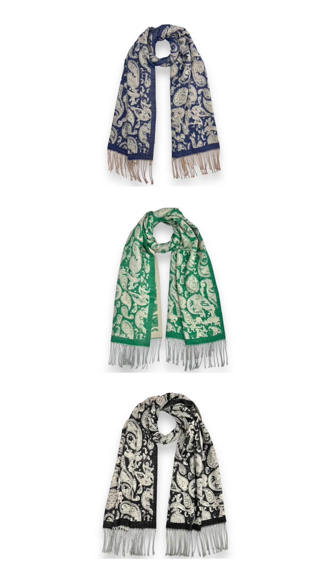 Wool Mix Elegant Paisley Wool Blend Scarf With Tassels