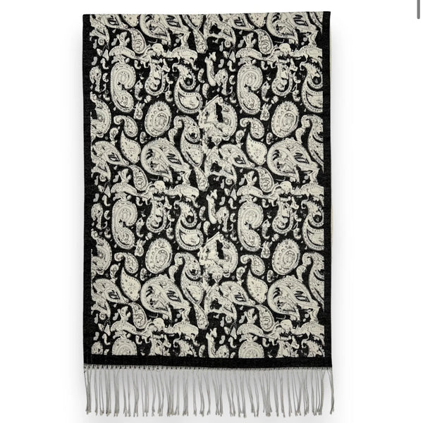 Wool Mix Elegant Paisley Wool Blend Scarf With Tassels