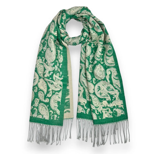 Wool Mix Elegant Paisley Wool Blend Scarf With Tassels