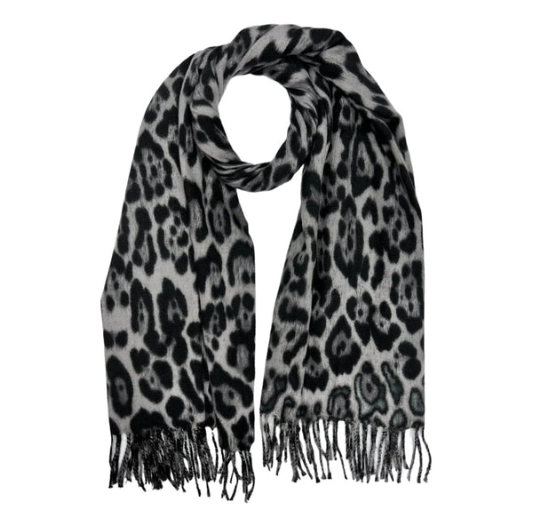 Classic Wool Mix Leopard Winter Scarf With Tassels On Each End