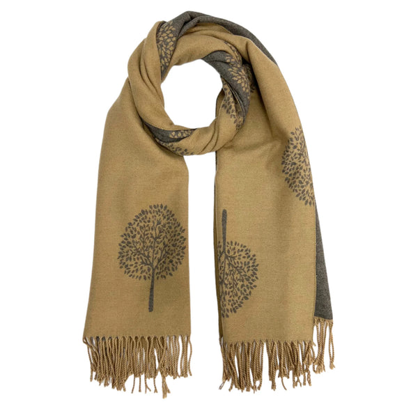 Cashmere Mix Tree Of Life Print Winter Scarf With Tassels