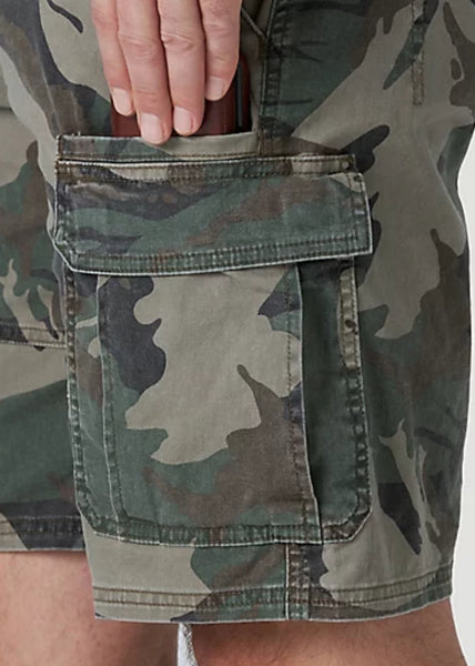 MEN'S WRANGLER AUTHENTICS® STRETCH CARGO SHORT IN GREEN OR GREY CAMO