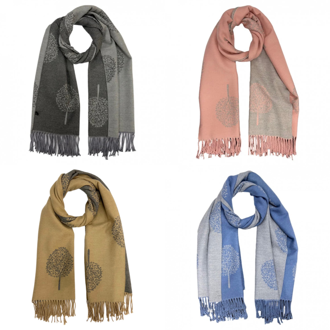 Cashmere Mix Tree Of Life Print Winter Scarf With Tassels