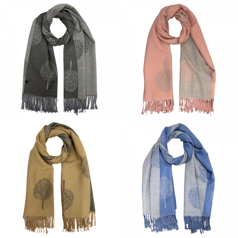 Cashmere Mix Tree Of Life Print Winter Scarf With Tassels