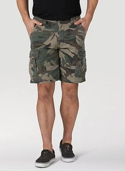 MEN'S WRANGLER AUTHENTICS® STRETCH CARGO SHORT IN GREEN OR GREY CAMO