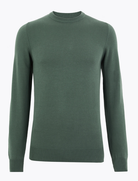 Mens M&S COLLECTION Pure Cotton Crew Neck Jumper, Green