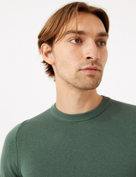 Mens M&S COLLECTION Pure Cotton Crew Neck Jumper, Green