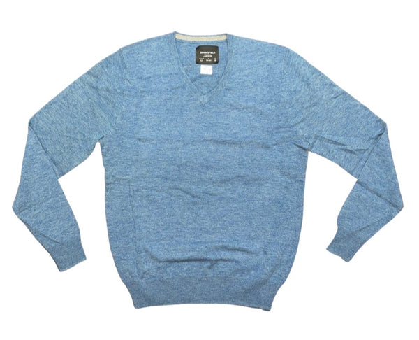 100% Lambswool V-Neck Jumper Blue