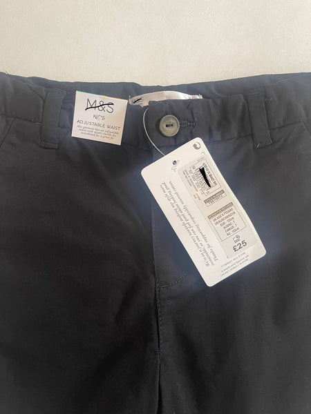 M&S Adjustable Waist Black Cotton Chino Shorts