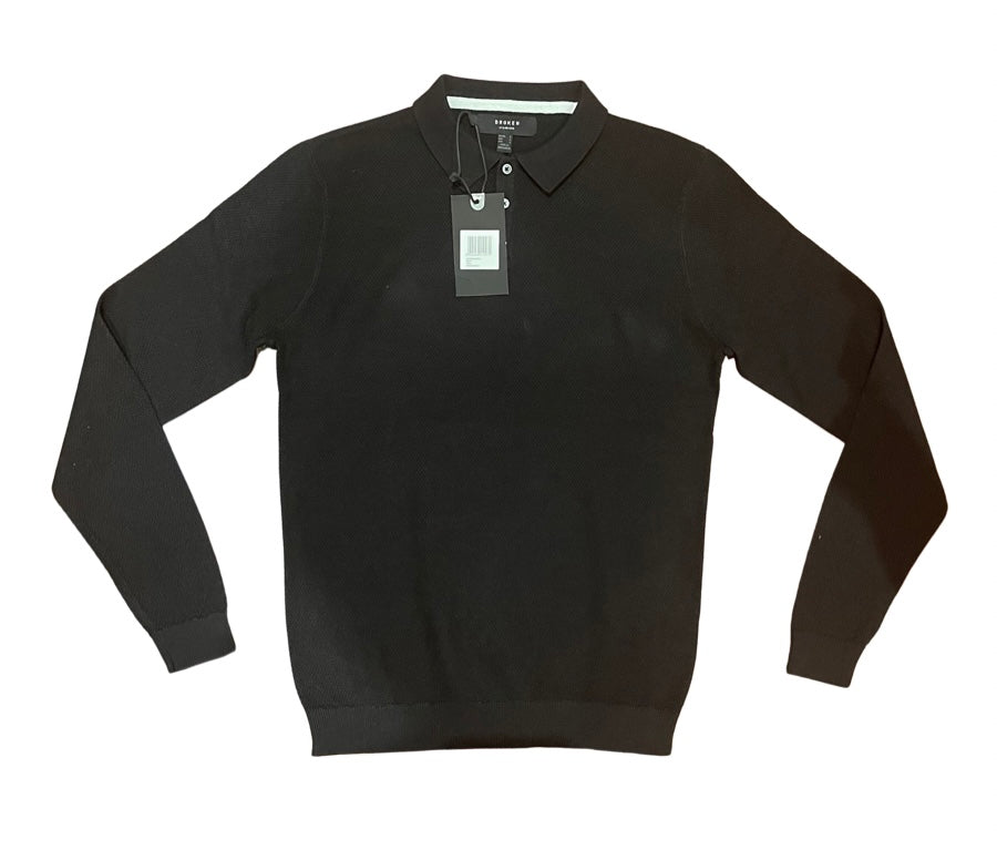 Broken Standard Long Sleeve Knitted Polo Black