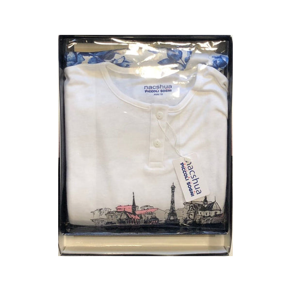 Girls Italian Designer Boxed Blue/White Paris Pyjamas