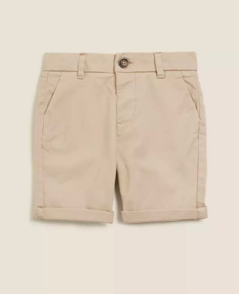 M&S Adjustable Waist Beige Cotton Chino Shorts